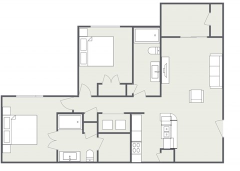 Floor plan for 2 beds, 2 baths, 1002 sqft